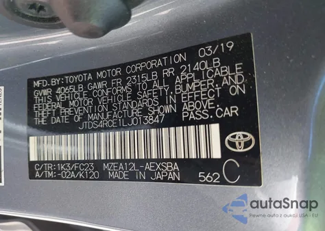 2020 Toyota Corolla Se z USA, uszkodzony, nr VIN JTDS4RCE1LJ013847